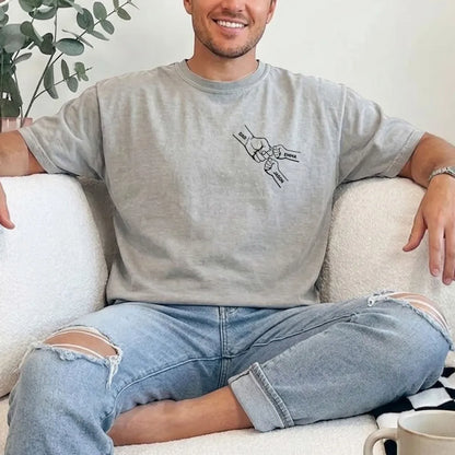 Personalized Dual Print Classic Tee for Dad, Fist Bump Line Art Papa Shirt, Unique Father's Day Gift
