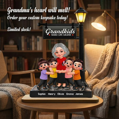 Personalized 2-Layer Wooden Plaque with Grandma and Grandkids Under Lamp Post, Sweet Family Keepsake, Unique Gift for Grandma