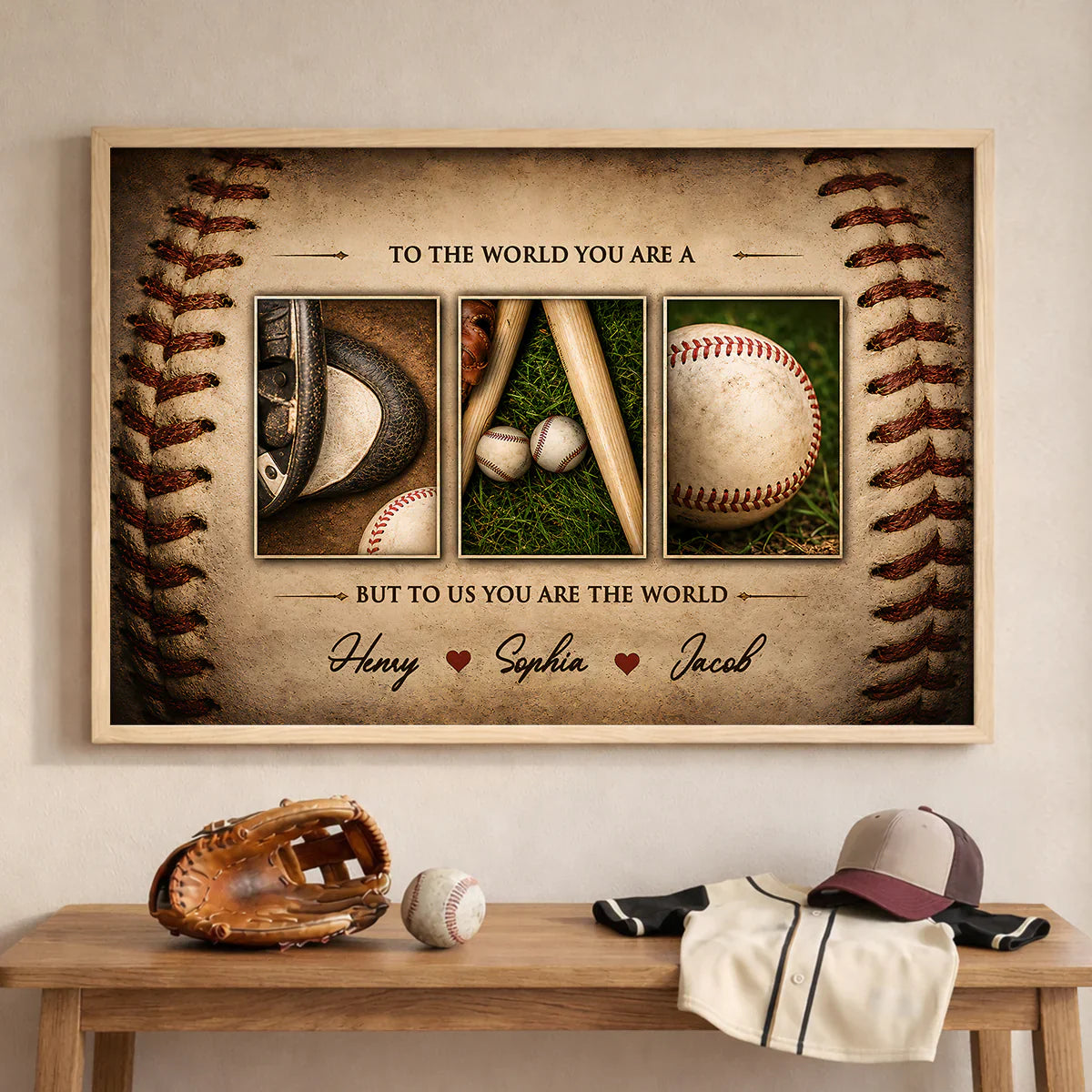 To Us You Are the World Baseball Poster, Personalized Family Wall Art, Unique Gift for Dad