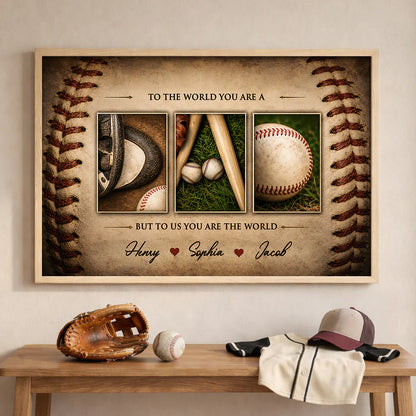 To Us You Are the World Baseball Poster, Personalized Family Wall Art, Unique Gift for Dad