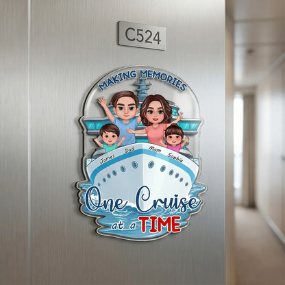 Personalized Acrylic Magnet Cruise Ship Family Waving Door Decor Making Memories One Cruise at a Time Unique Gift