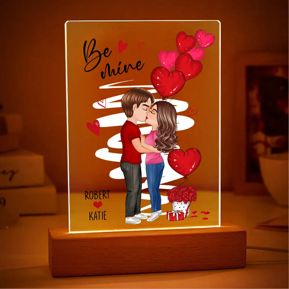Personalized Be Mine Couple Kissing LED Light Plaque, Romantic Warm Glow Night Light, Unique Gift for Him or Her
