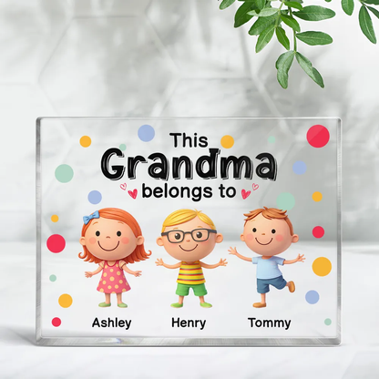 Personalized Rectangle Acrylic Block Plaque 'This Nanny Belongs To' Cute Grandkids Desk Decor - Unique Gift for Grandma