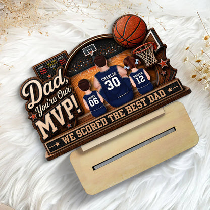 Dad You're Our MVP 2-Layer Wooden Plaque, Custom Basketball Court Keepsake, Creative Gift for Dad