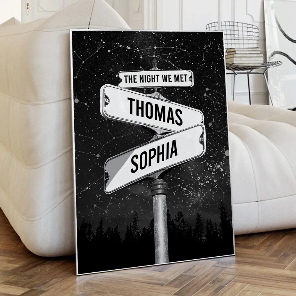 Personalized Star Map Poster with Street Sign Names, Custom Night Sky Wall Art, Unique Gift for Couples and Anniversaries