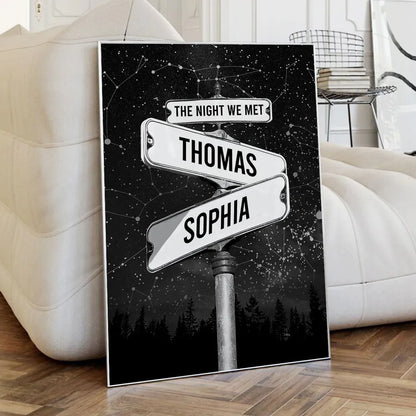 Personalized Star Map Poster with Street Sign Names, Custom Night Sky Wall Art, Unique Gift for Couples and Anniversaries