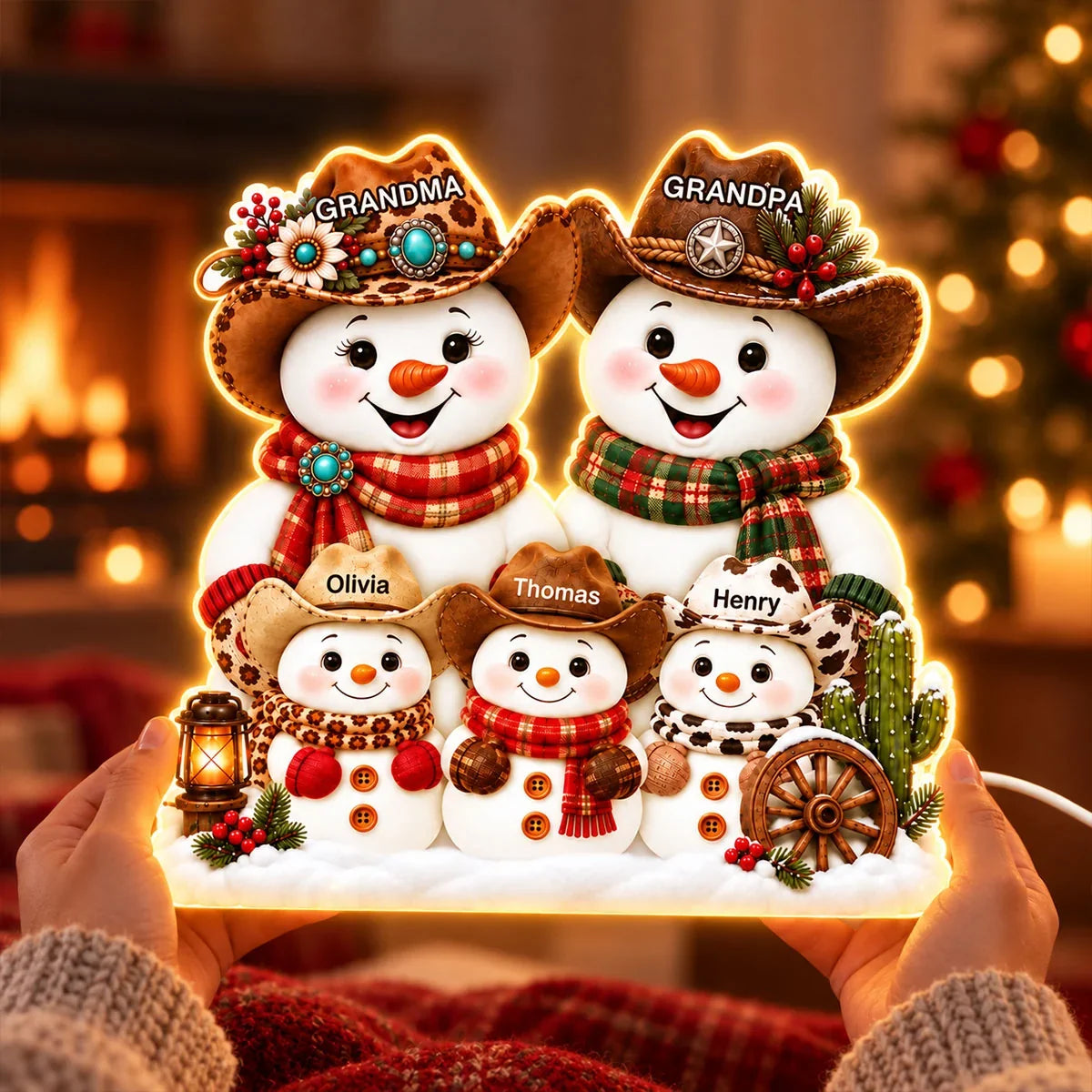 Personalized Acrylic Light Box, Grandma and Grandpa Snowmen, Heartwarming Creative Gift for Family