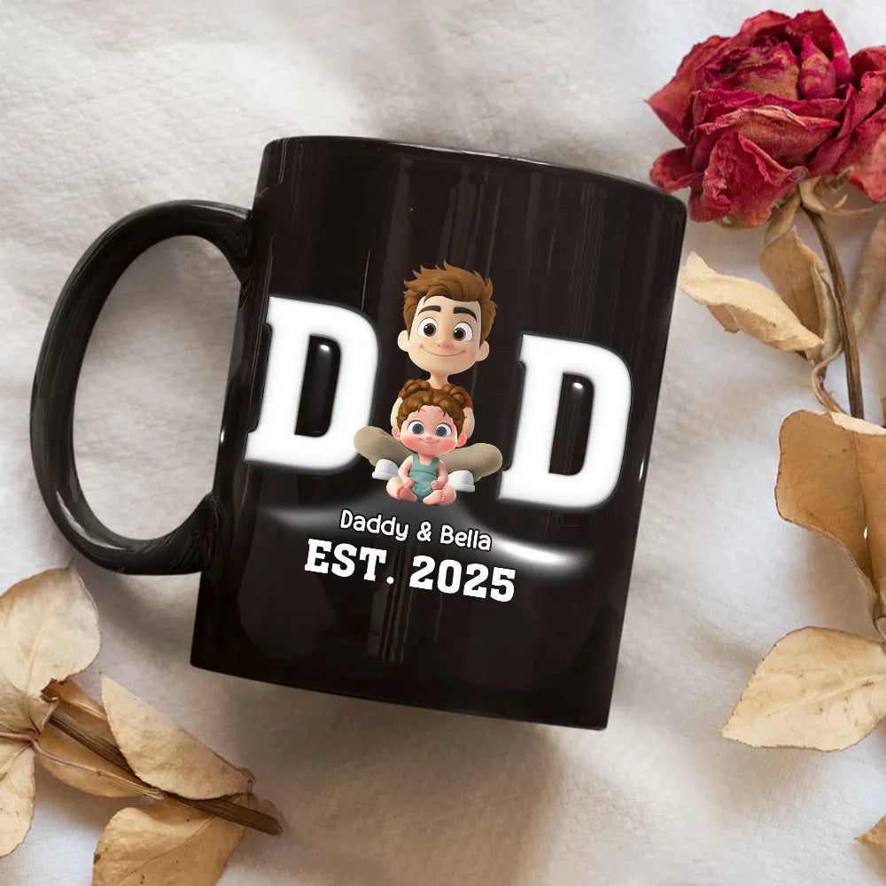 Personalized Full Color Mug With Smiling Cartoon Dad & Child, DAD Desi ...