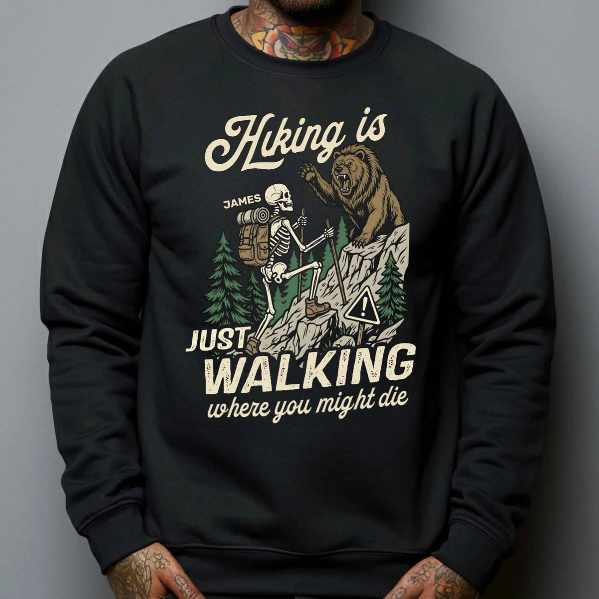 Hiking Is Just Walking Classic Tee, Creative Gift For Hikers With Vintage Bear Forest Art