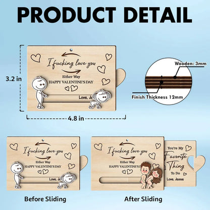 Personalized Wooden Sliding Ornament Funny Couple Cartoon Valentine's Gift for Him or Her - I fucking love you