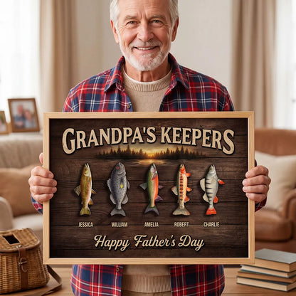 Grandpa's Keepers Poster, Custom Fishing Memory Art, Creative Gift for Grandpa & Dad