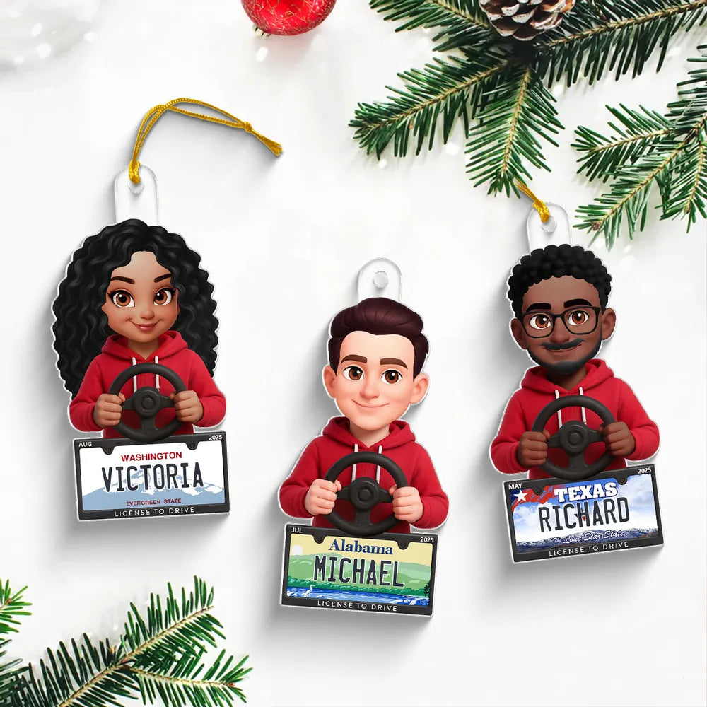 Custom State License Plate Driving Ornament – Unique Christmas Tree Decor for New Drivers