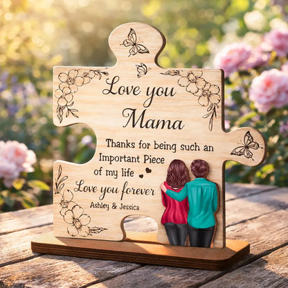 2-Layer Wooden Plaque Puzzle Piece Gift for Mom, Love You Mama Design, Warm Floral Butterfly Decor, Unique Thank You Gift