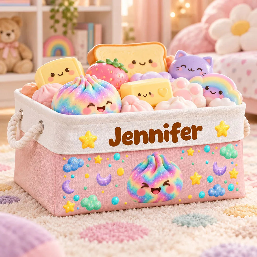 Personalized Cotton Linen Rope Basket, Cute Dreamland Design for a Girl's Bedroom, Unique Gift for Daughter