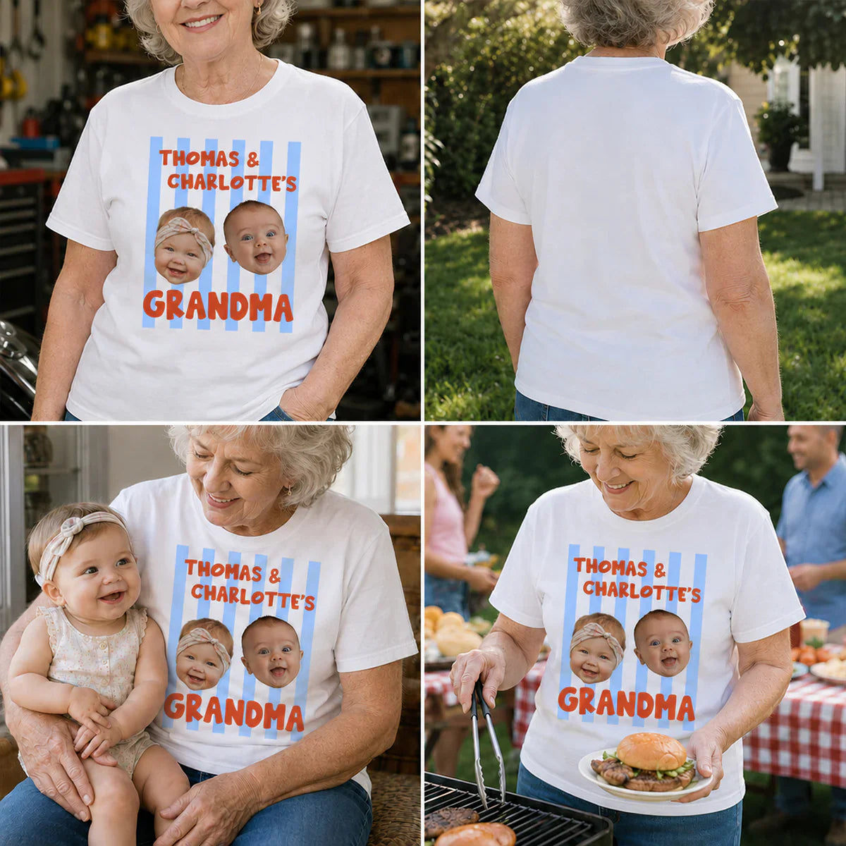 Personalized Classic Tee with Baby Photo Faces, Custom Grandma Shirt, Unique Gift for Family Memories
