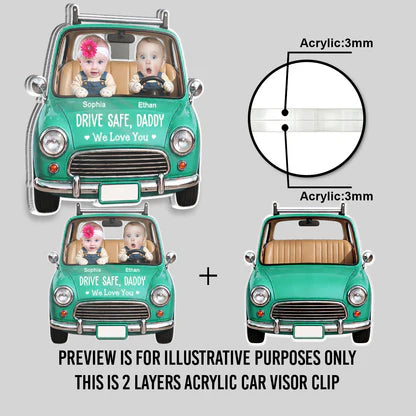 Personalized Acrylic Car Visor Clip, Teal Car Kids Design, Unique Gift for Dad to Drive Safe