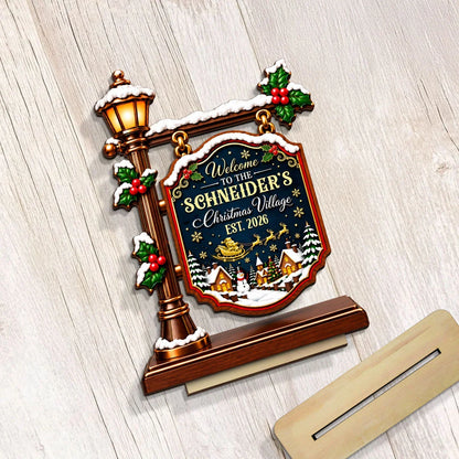 2-Layer Wooden Plaque, Personalized Snowy Christmas Village Keepsake, Creative Gift for Parents & Grandparents
