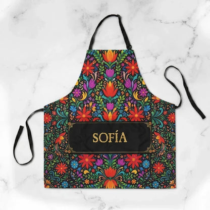 Personalized Waterproof Apron, Vibrant Mexican Folk Florals, Unique Gift for Home Cooks