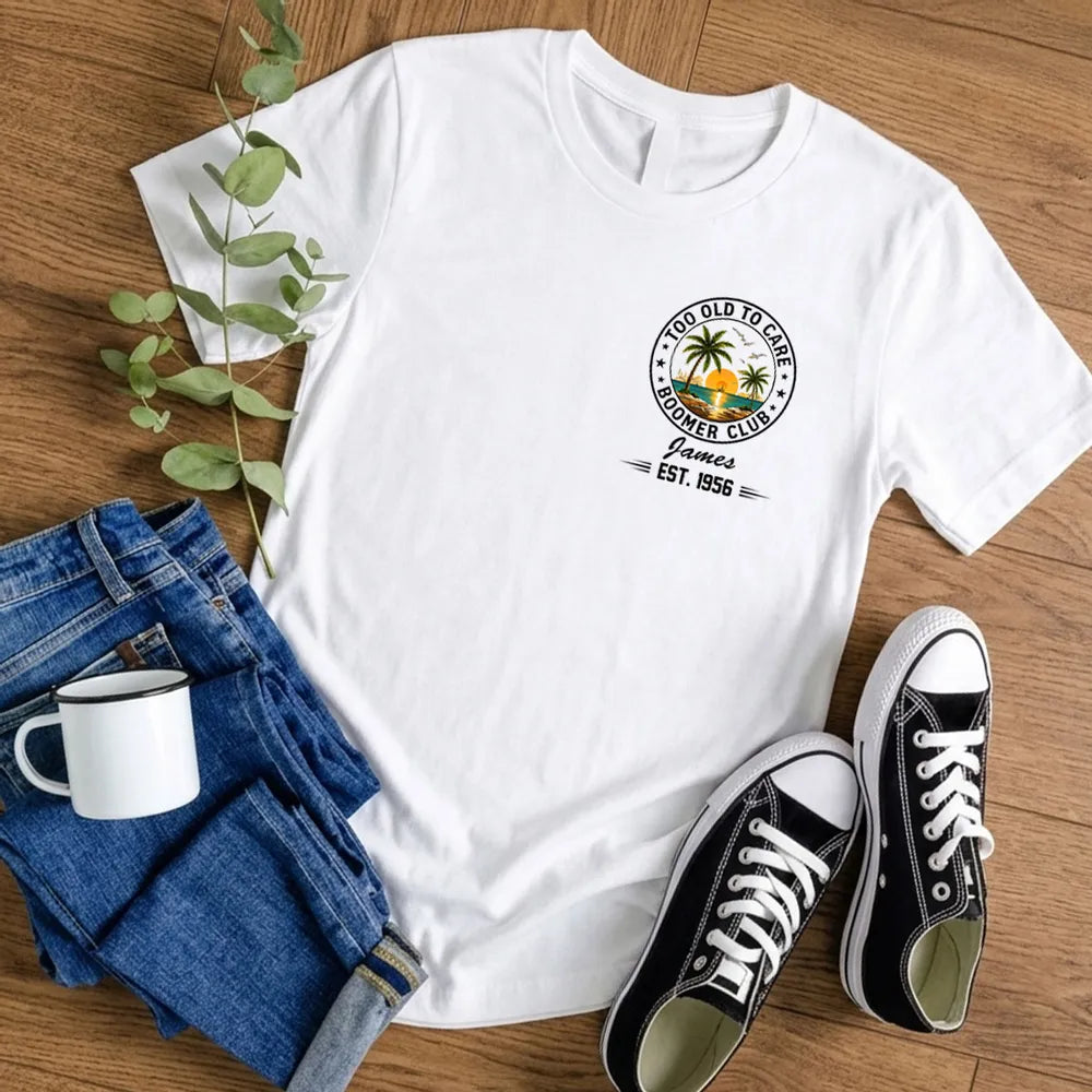 Classic Tee with Beach Boomer Club Artwork, Custom Funny Shirt, Creative Gift for Grandpa