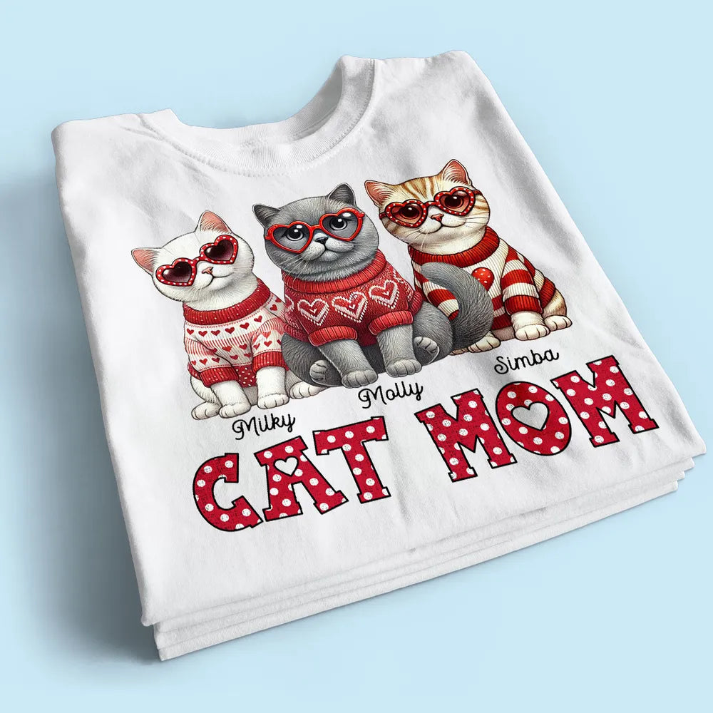 Cat Mom Classic Tee Personalized with Your Cats' Look, Sweet Heart Theme Shirt, Thoughtful Unique Gift for Her