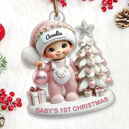 Personalized Acrylic Ornament for Baby's First Christmas – Cute Pastel Tree Design, Keepsake Holiday Decor & Unique New Baby Gift