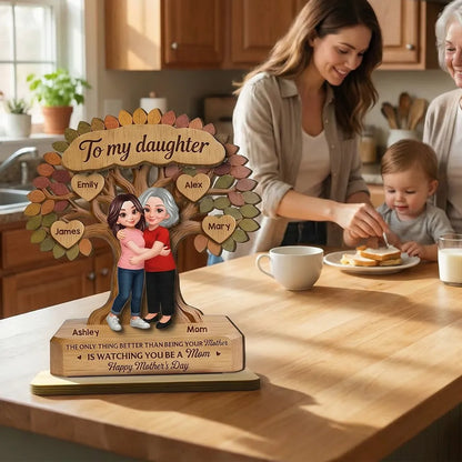 Personalized 2-Layer Wooden Plaque Tree of Life Mom & Daughter Hugging - Unique Mother's Day Gift, Family Keepsake Decor