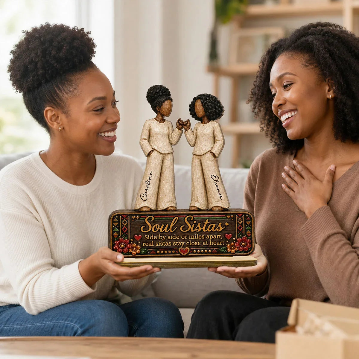 Personalized Wooden Plaque, Soul Sistas Pinky Promise in Warm Folk Style, Unique Gift for Best Friend