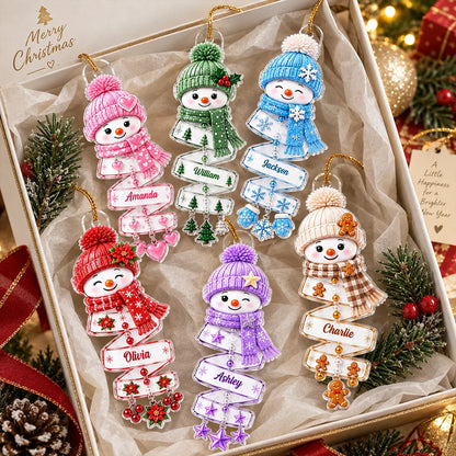 Personalized Acrylic Ornament, Cheerful Winter Snowman in Festive Colors, Creative Christmas Gift for Grandchildren