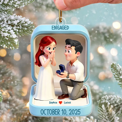 Engaged Proposal Scene Acrylic Ornament, Cute Cartoon Couple Ring Moment, Unique Gift for Couples