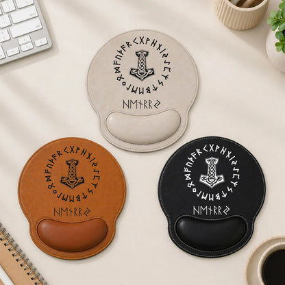 Norse Mythology Wrist Rest Mouse Pad, Personalized Rune Circle, Unique Creative Gift for Coworker & Friend
