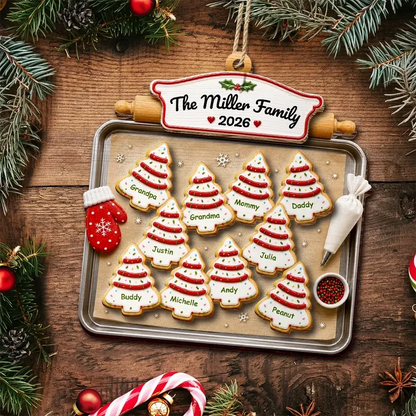2-Layer Wooden Ornament, Personalized Family Tree Cookies in Warm Red & Green, Creative Gift for Parents