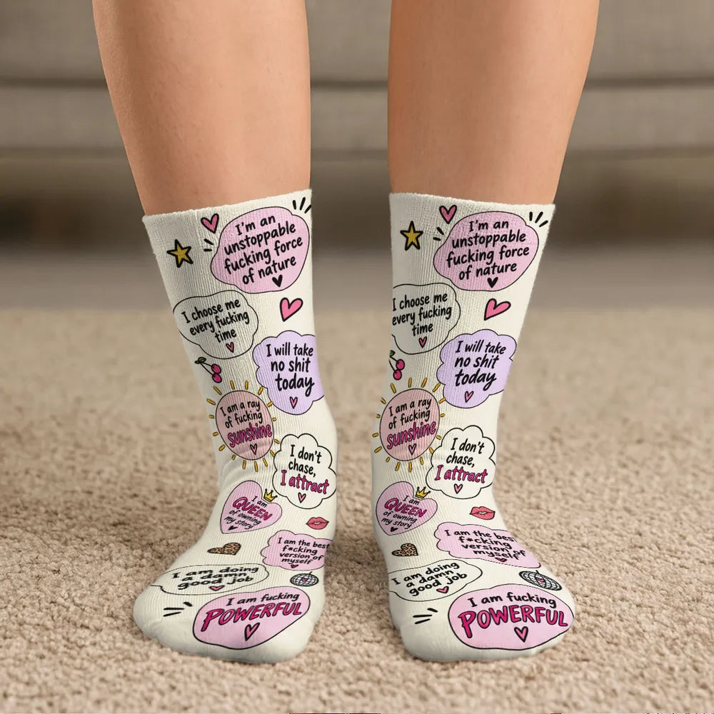 Personalized Crew Socks with Cheeky Self Love Quotes, Unique Gift for Women, Fun Confidence Boost