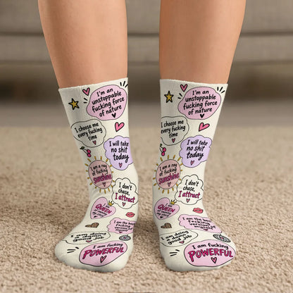 Personalized Crew Socks with Cheeky Self Love Quotes, Unique Gift for Women, Fun Confidence Boost