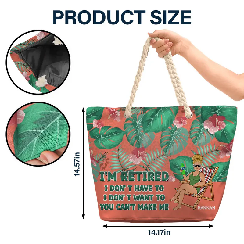 Rope Handle Canvas Bag Personalized with Funny I'm Retired Saying Beac ...