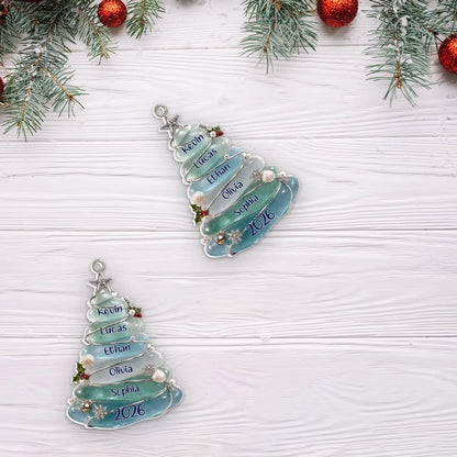 Personalized Acrylic Ornament, Icy Blue Family Tree Hanging on a Christmas Tree, Unique Gift for Family