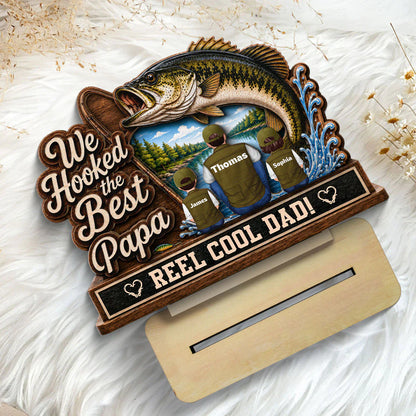 We Hooked the Best Papa 2-Layer Wooden Plaque, Warm Family Lake Scene, Creative Gift for Dad