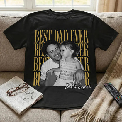 Best Dad Ever Classic Tee, Custom Photo Shirt With Playful Kids in Sunglasses, Creative Gift for Dad