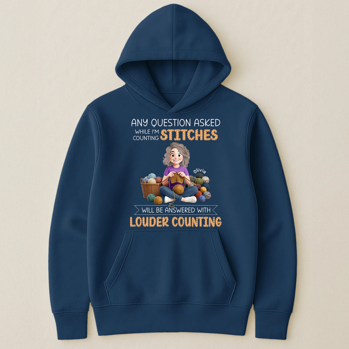 Classic Tee for Knitters, Funny Counting Stitches Quote with Cozy Yarn Girl Illustration, Personalized Gift