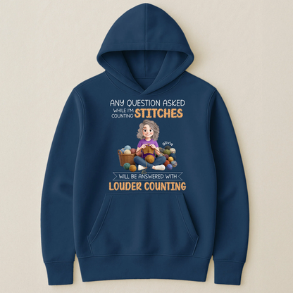 Classic Tee for Knitters, Funny Counting Stitches Quote with Cozy Yarn Girl Illustration, Personalized Gift