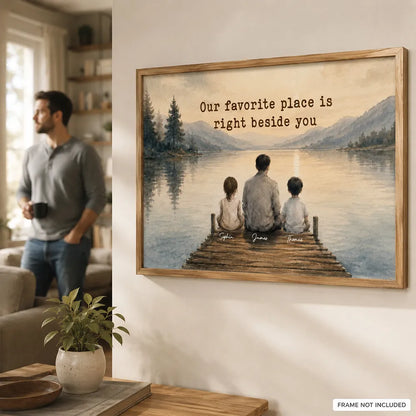 Our Favorite Place Poster, Personalized Dad & Kids Lake Scene, Creative Family Gift