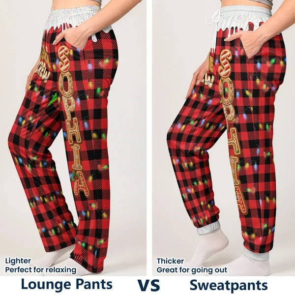 Printed Lounge Pants, Personalized Cookie Crew Lights and Plaid, Heartwarming Creative Christmas Gift for Family