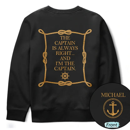 Dual Print Classic Tee with Captain Humor, Navy Rope & Compass Art, Creative Gift for Him on Boat Days