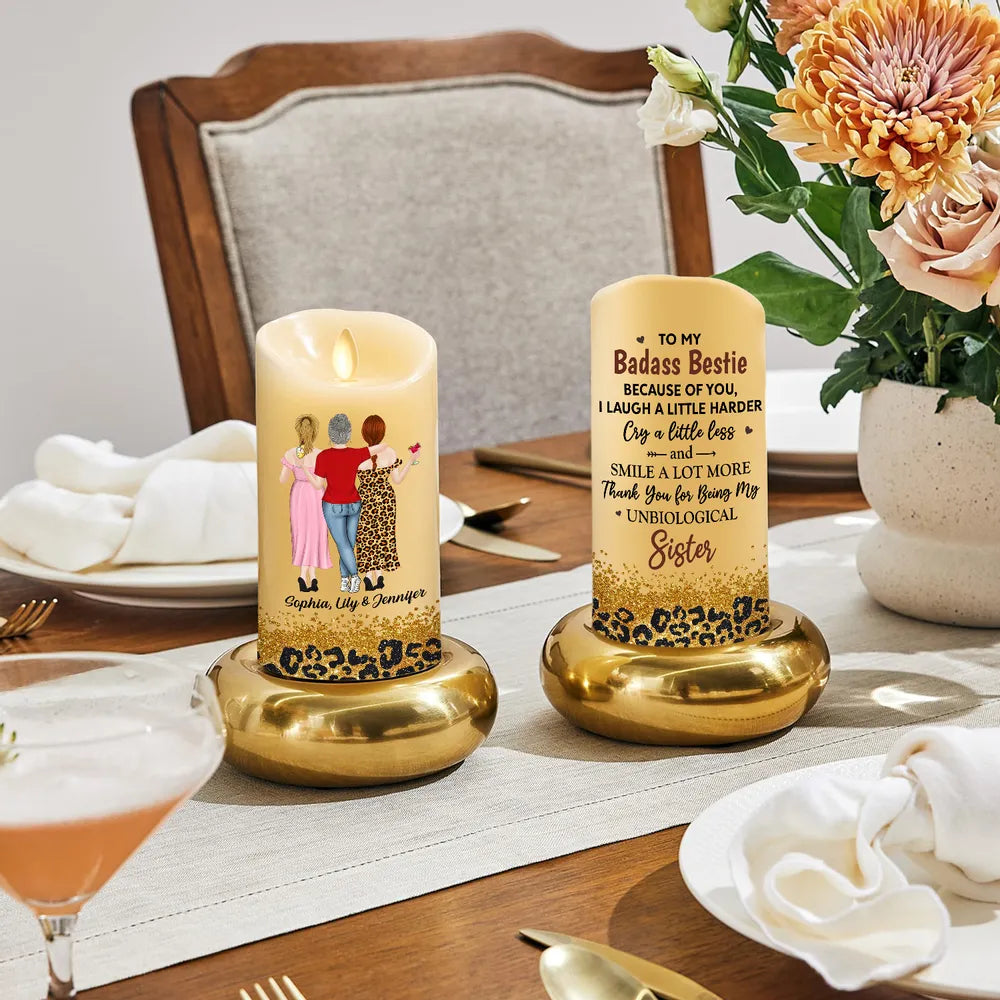 Flameless LED Candle for Best Friend - Custom Art, Warm Glow, Because of You message - unique creative gift