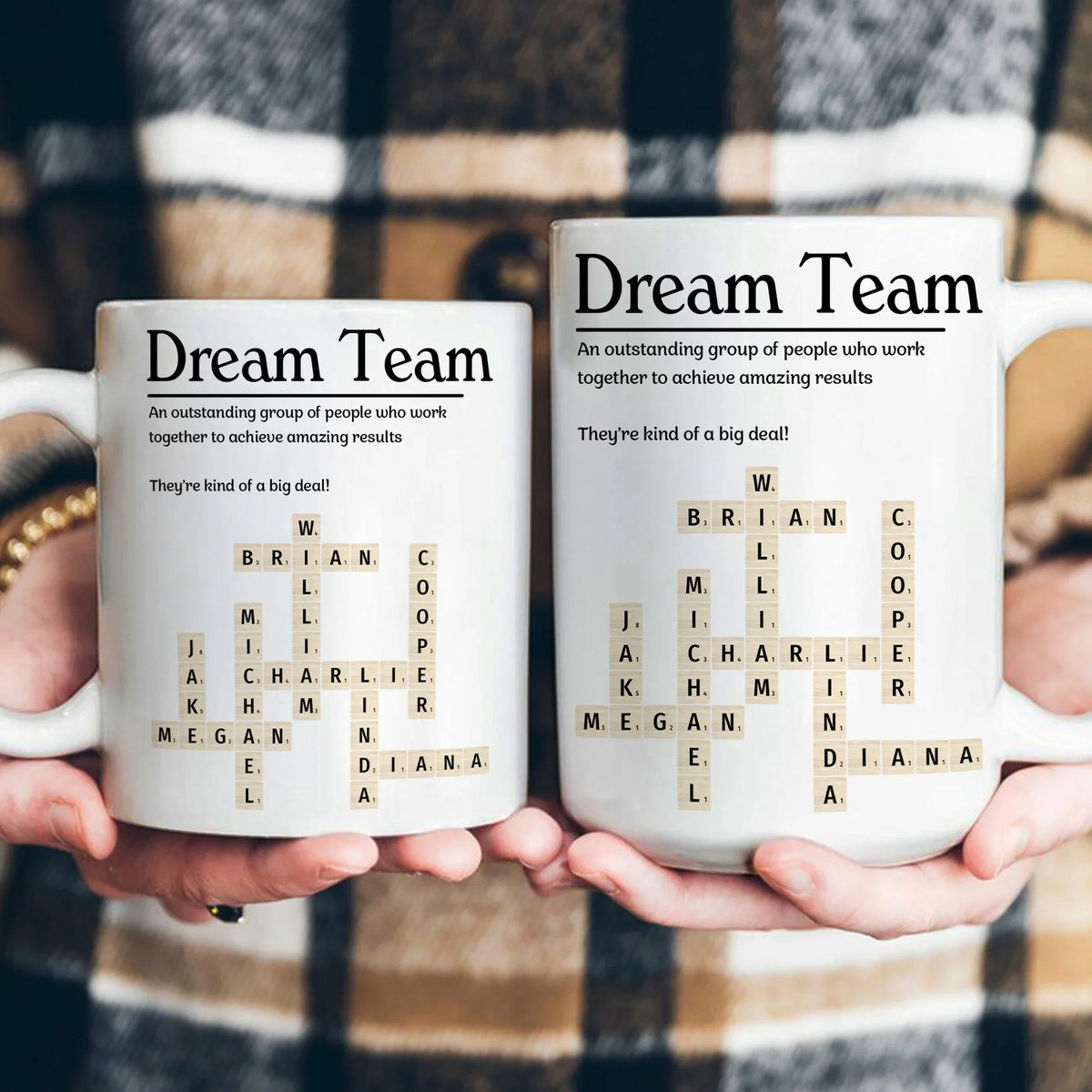Personalized Ceramic Mug, Custom Scrabble Style Team Layout, Unique Coworker Gift for Office Coffee