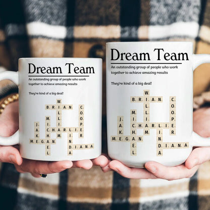 Personalized Ceramic Mug, Custom Scrabble Style Team Layout, Unique Coworker Gift for Office Coffee