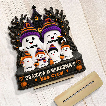 2-Layer Wooden Plaque, Grandpa & Grandma's Boo Crew Haunted House, Creative Gift for Grandparents