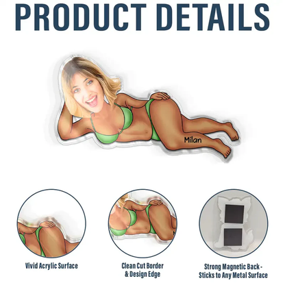 Personalized Funny Face Acrylic Fridge Magnet, Lying Down Pin-Up Style Kitchen Decor, Unique Gag Gift for Couple
