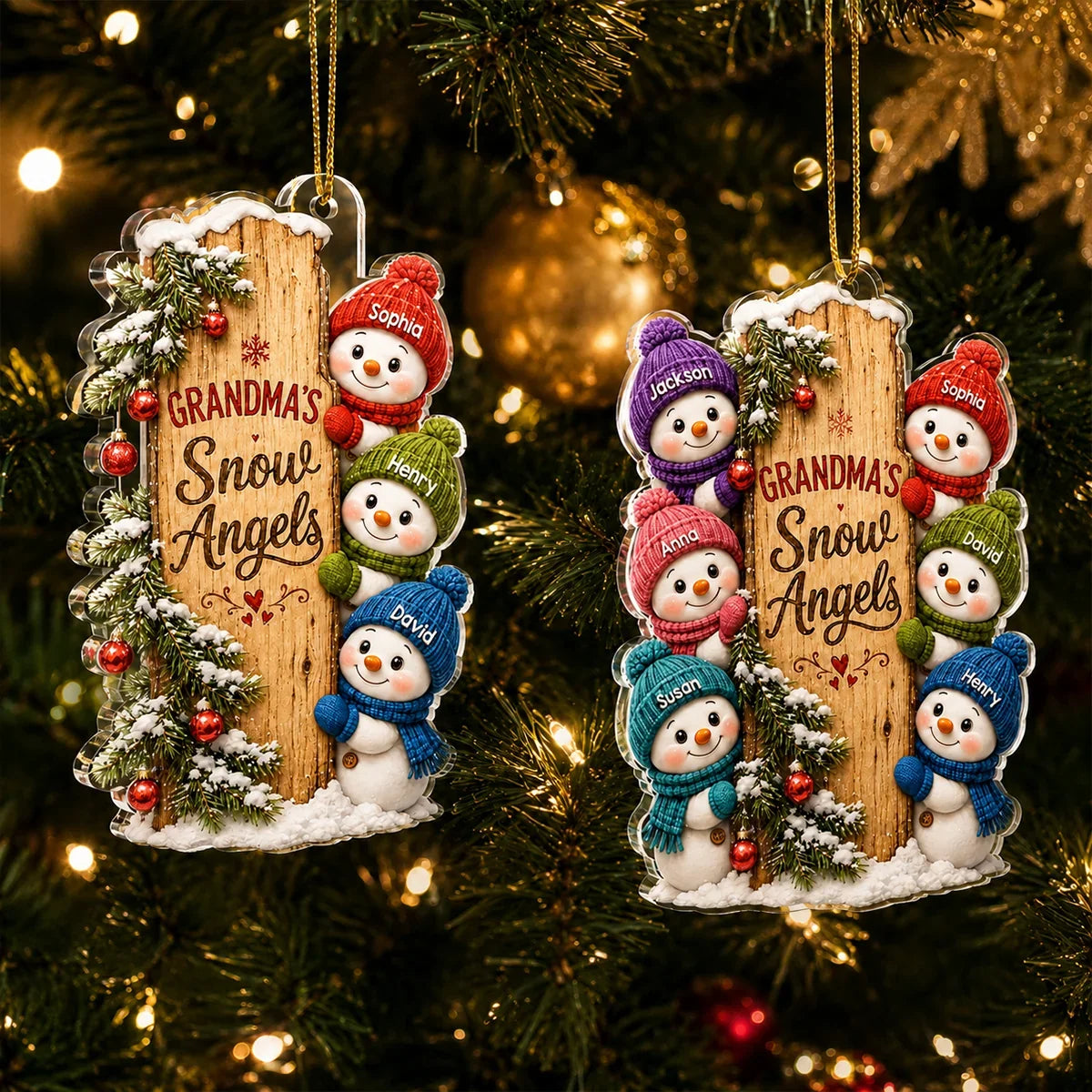 Grandma's Snow Angels Acrylic Ornament, Personalized Family Keepsake for the Christmas Tree, Creative Gift for Grandma