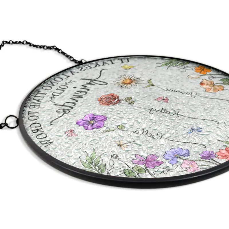 Personalized Birth Flower Sisters Glass Suncatcher Ornament for a Bright Window Display, Unique Gift for Sister or Best Friend