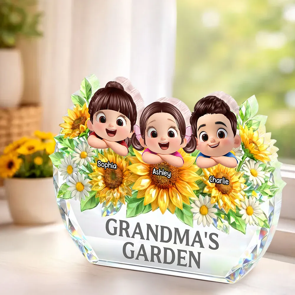 Personalized Shaped Acrylic Block Plaque Grandma's Garden Sunflower Decor - Unique Gift for Grandma, Sweet Keepsake
